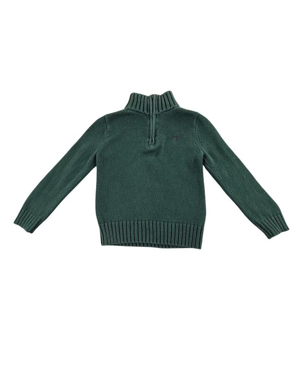 Vintage Polo Ralph Lauren Sweater Boys 5 Green 1/4 Zip Cotton Knit Mock Neck Y2K